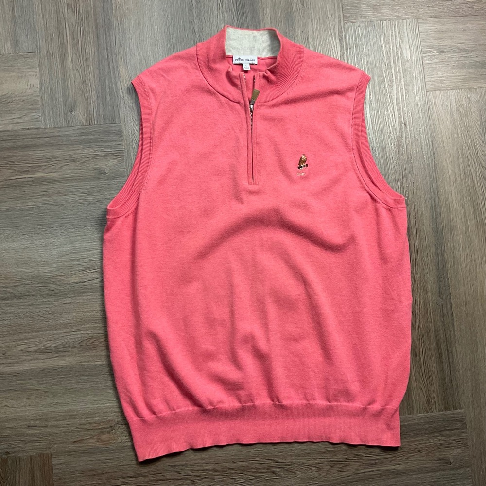 Peter Millar Vest Mens Large Coral Pink Cotton Silk Cashmere 1/4 Zip SMC Eagle